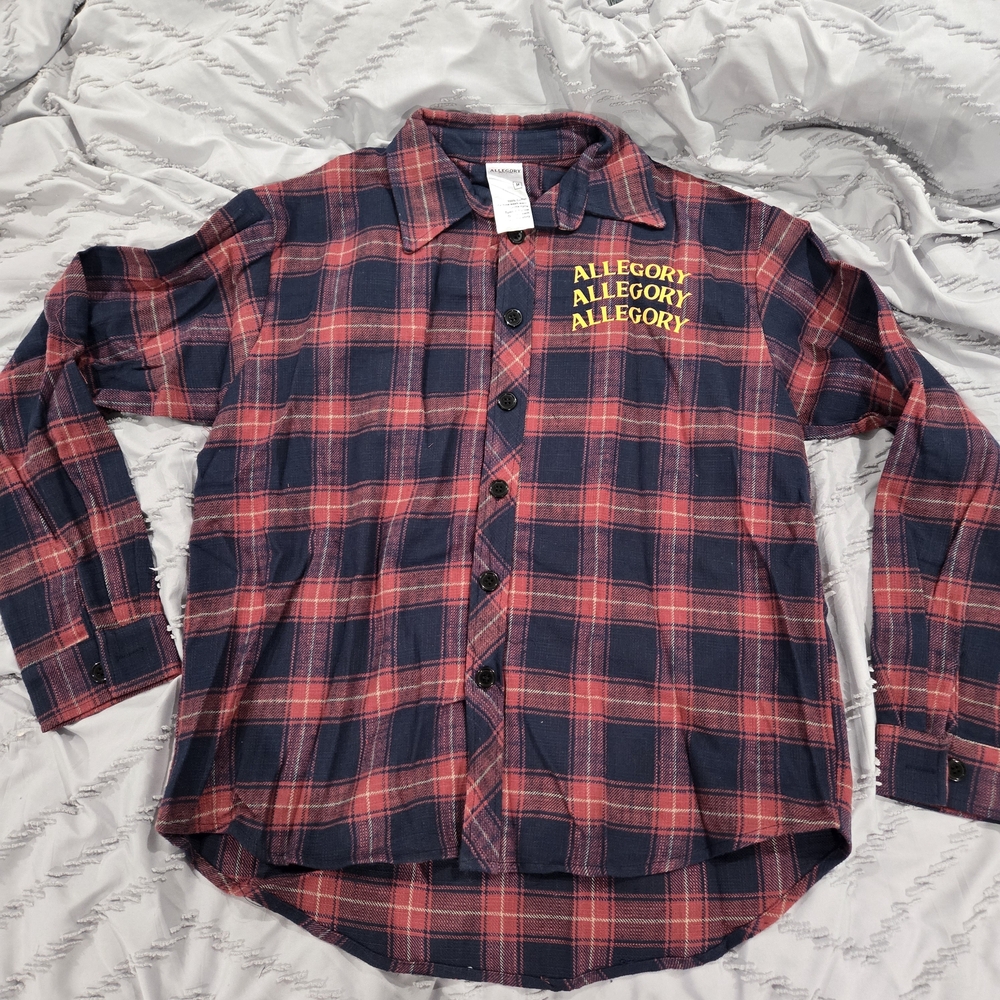 ALLEGORY Red and Navy Plaid Flannel Shirt